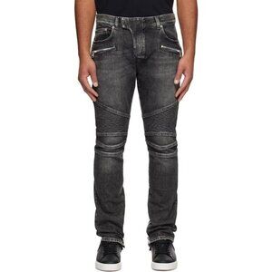 NWT $1k Balmain Slim Fit Biker Jeans Gray Size 27